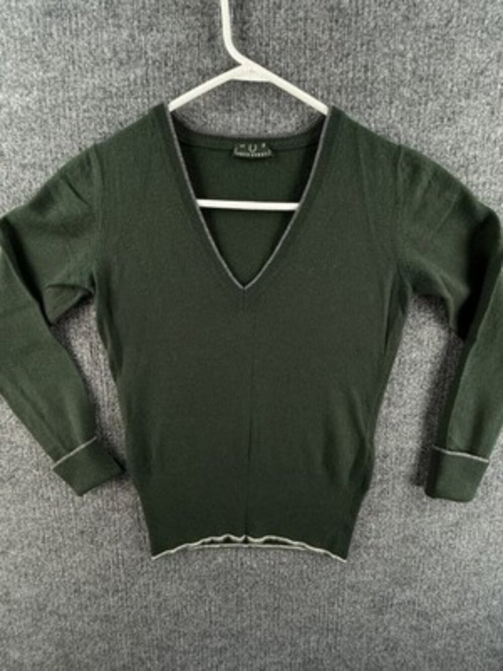 VTG Fred Perry Green Wool Viscose Nylon Cashmere Sweater Small Pullover V-Neck
